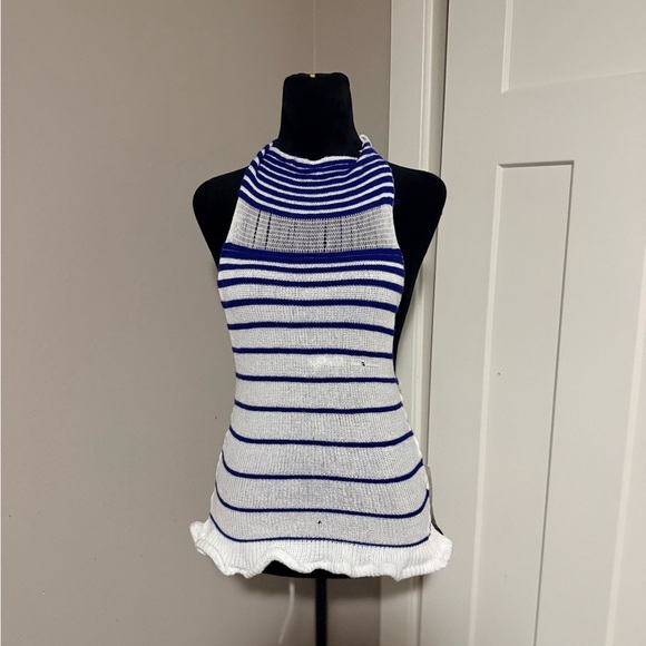 George Trochopoulos Dresses & Skirts - George Trochopoulos XS Mini Backless Dress in White And Blue